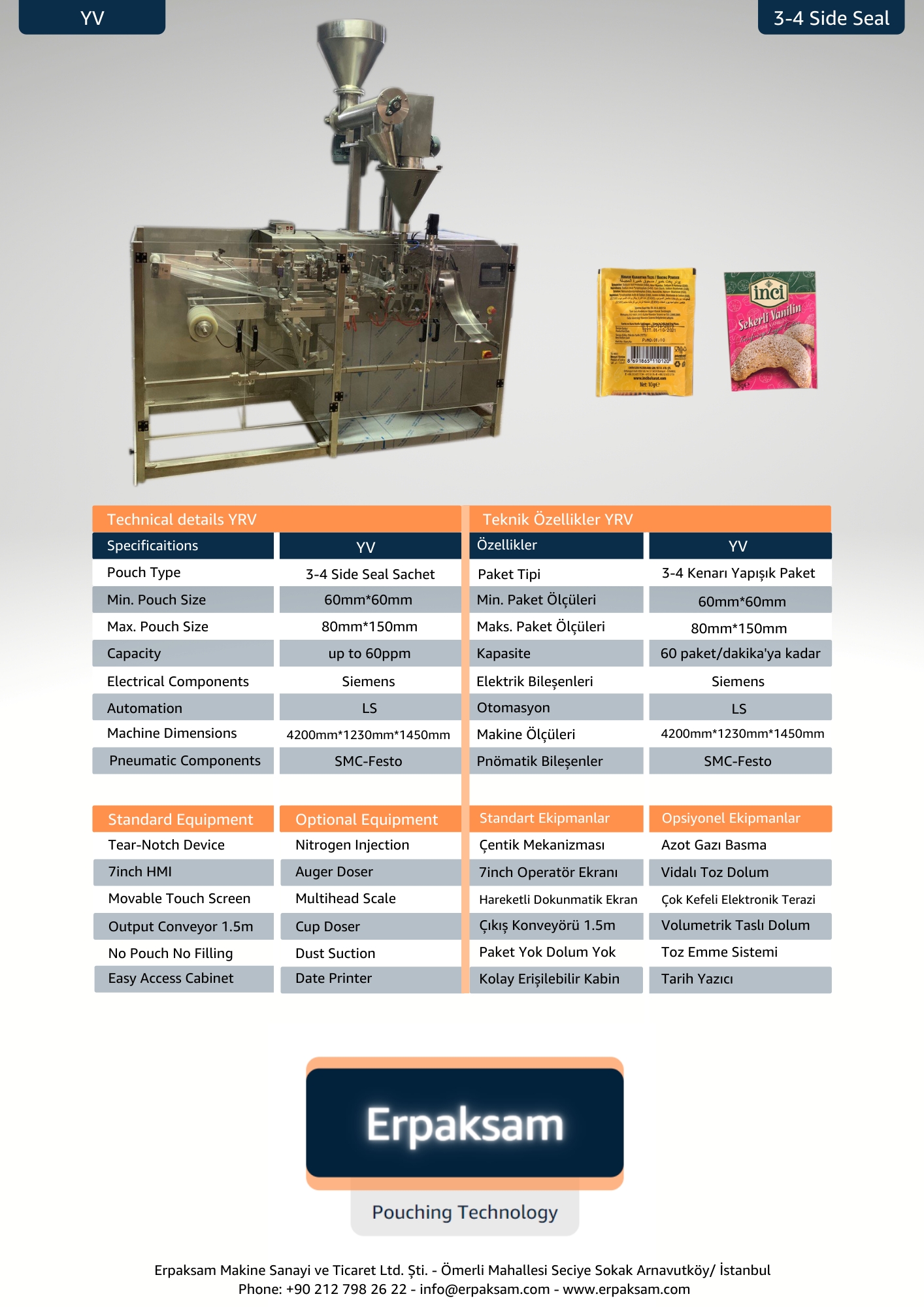 ERPAK YV Full Automatic Horizontal Form Filling and Packaging Machine